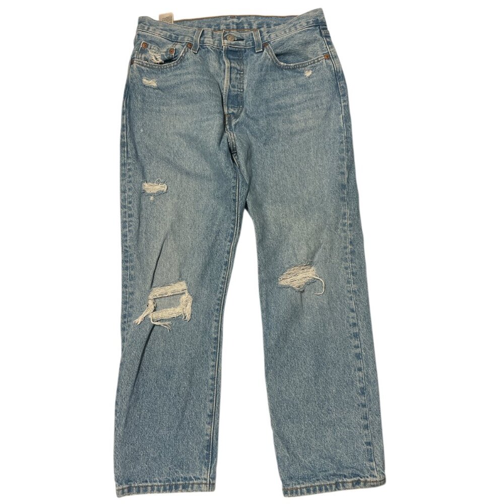 501 Levi's Distressed Straight Leg Jeans Medium Wash